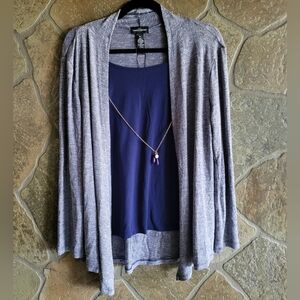 New Karen Brooks Blue Blouse With Built In Necklace Size Medium Top Shirt